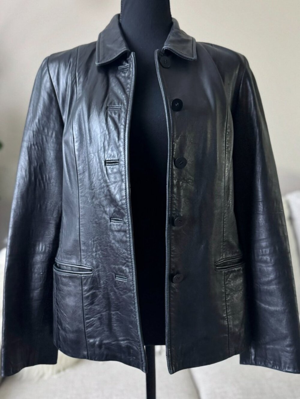 Ann Taylor Womens Black Genuine SOFT Leather Lined Jacket Coat S Small
